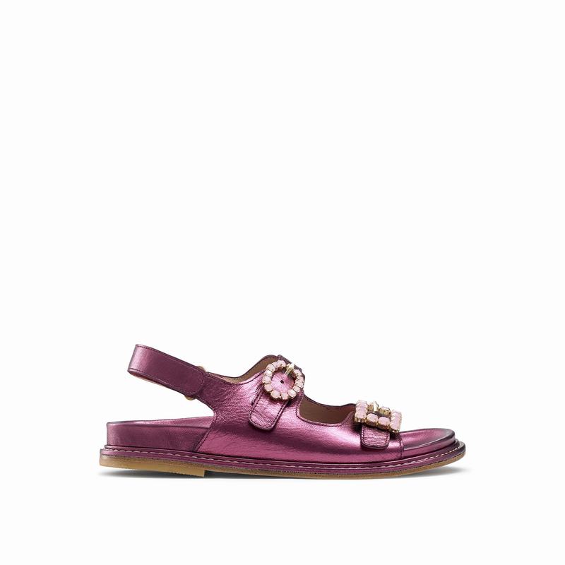 Russell & Bromley Glamour Womens Embellished Buckle Sandals Purple |PCZ6978BD|